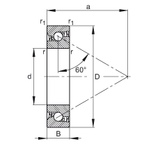 推力角接觸球軸承 BSB040072-2RS-T, 單向，接觸角 a = 60°，限制公差，兩側(cè)唇密封