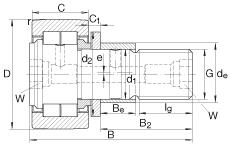 螺栓型滾輪 NUKRE35, 軸向引導(dǎo)，滿裝圓柱滾子，帶偏心擋圈，兩側(cè)迷宮密封