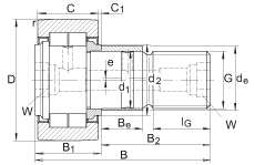 螺栓型滾輪 NUKRE80, 軸向引導，滿裝圓柱滾子，帶偏心擋圈，兩側(cè)迷宮密封