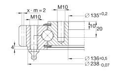 四點接觸球軸承 VA140188-V, 有外齒，兩側(cè)唇密封