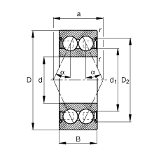 角接觸球軸承 3812-B-2Z-TVH, 雙列，雙側(cè)間隙密封，接觸角 α = 25°