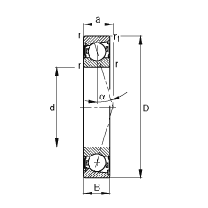 主軸軸承 B71900-C-2RSD-T-P4S, 調(diào)節(jié)，成對安裝，接觸角 α = 15°，兩側(cè)唇密封，非接觸，加嚴(yán)公差