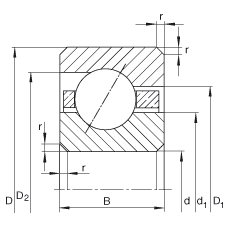 薄截面軸承 CSEB045, 角接觸球軸承，類型E，運行溫度 -54°C 到 +120°C