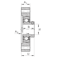 軸承座單元 FLCTEY40, 帶兩個螺栓孔的法蘭的軸承座單元，鑄鐵， 內圈帶平頭螺釘， P 型密封，無再潤滑結構