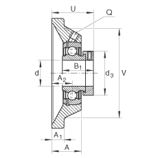 軸承座單元 PCJ25-N-FA125, 帶四個(gè)螺栓孔的法蘭的軸承座單元，鑄鐵，偏心鎖圈，P型密封，耐腐蝕保護(hù)