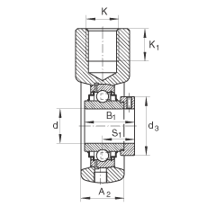 吊裝式軸承座單元 RHE45, 鑄鐵軸承座，帶偏心鎖圈的外球面球軸承，R 密封
