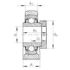 直立式軸承座單元 LASE40-N, 鑄鐵軸承座，帶偏心鎖圈的外球面球軸承，L 型密封